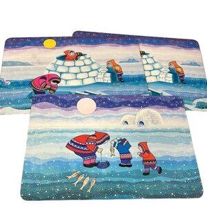 Vintage Eleanor & Tony Paine‎ Inuit Art Cork Back Colourful Placemats Set of 3